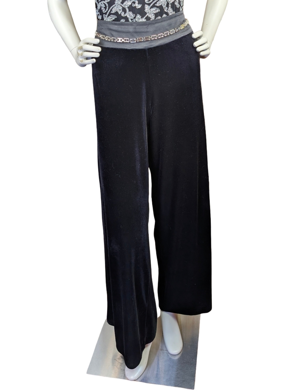 Vintage Onyx Nite Black Velvet Wide Leg Whimsigoth Pants Made USA Fits L/XL